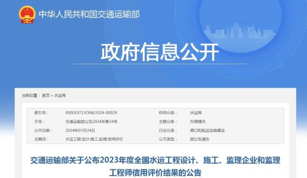 喜报！中铁长江设计荣获2023年度全国水运工程设计企业信用评价最高等级——AA级